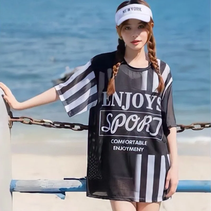 

Женский раздельный купальник с защитой от солнца, скрывающий живот и корректирующий фигуру, для термальных источников, консервативный, студенческий стиль