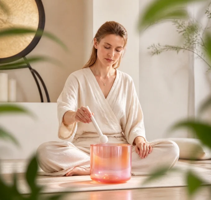 Aurora Alchemy Crystal Singing Bowl 432Hz/440Hz High Purity Quartz Bowl Chakra Healing Meditation with Mallet Bag O-ring