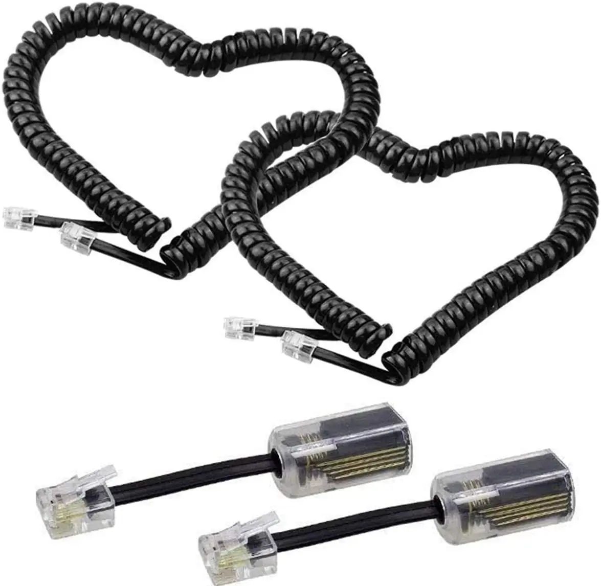 2 Pack 13Ft Uncoiled / 2Ft Coiled Telephone Handset Cord with 360 Degree Rotating Detangler for Tangle-Free Calls