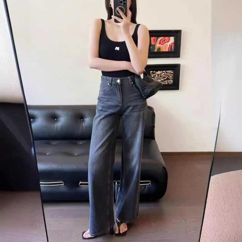 Retro High-end Slim Straight-leg Pants Gray Turkish Cotton Straight-leg Jeans