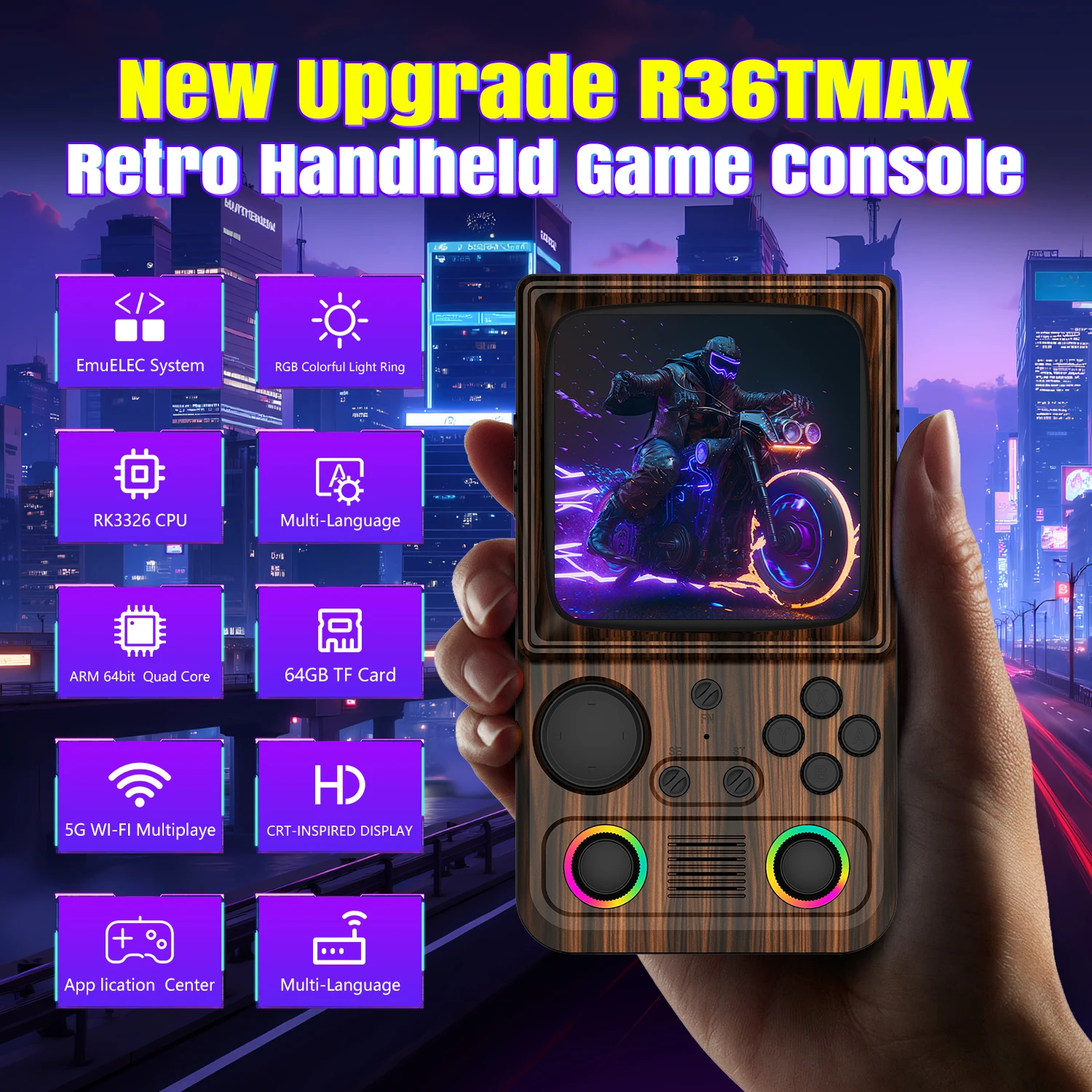 R36T MAX ريترو TV وحدة تحكم بجهاز لعب محمول 20000 + لعبة EmuEMEC نظام واي فاي متعدد اللاعبين 4.0 "IPS شاشة محمولة جيب مشغل فيديو #1