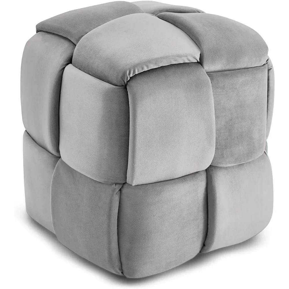 

Foot Stool Ottoman, Cube Ottoman, Square Woven Upholstered Velvet Ottoman, Modern Foot Rest Stool, Padded Footstool for Living