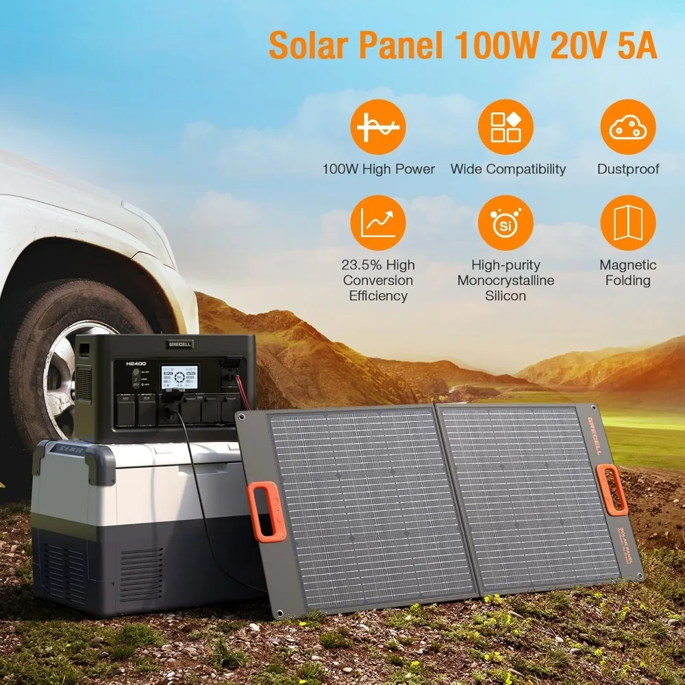 Portable Power Station 2400W Solar Generator with 2 * 100W Solar Panel,  with 11 Outlets for Home Camping RV, Generator