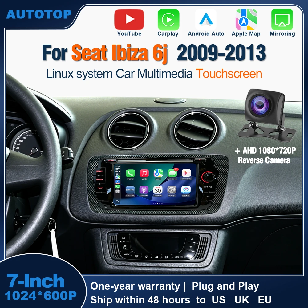 

Мультимедийный проигрыватель AUTOTOP 7" с поддержкой YouTube, беспроводного CarPlay и Android Auto для Seat Ibiza 6j 2009-2013, сенсорный экран, навигация, Bluetooth, камера заднего вида
