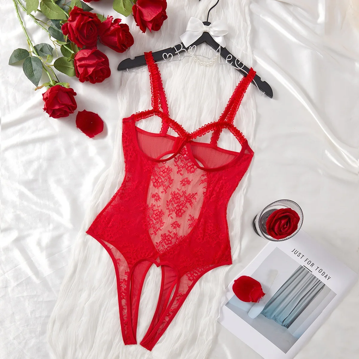 

Сексуальное кружевное цельное боди, женское ультратонкое перспективное нижнее белье, женское экзотическое нижнее белье с красной цветочной вышивкой