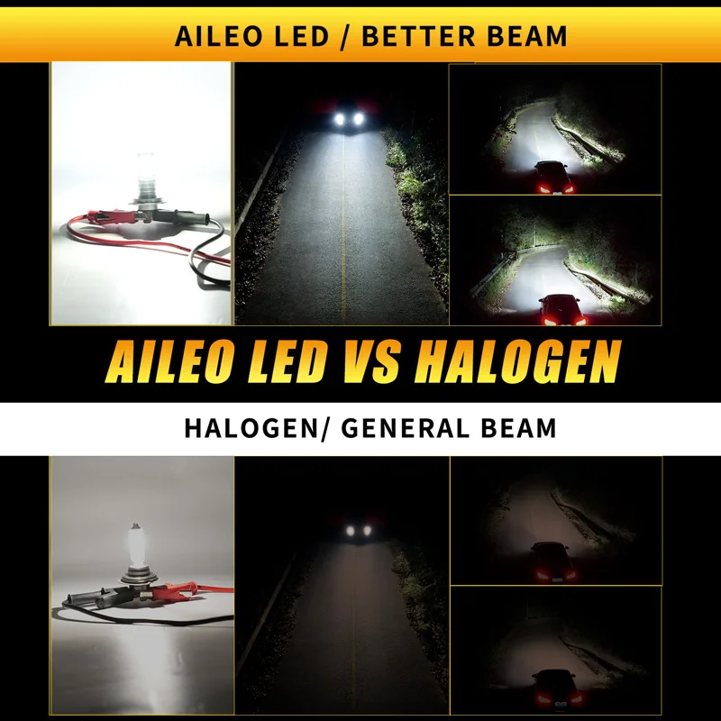 AILEO 2 PCS H8 H7 LED Fog Light Bulbs 9005 HB3 9006 HB4 H11 H9 Led Fog Headlamp 6500K CSP 12000LM Super Bright Plug & Play 3000K