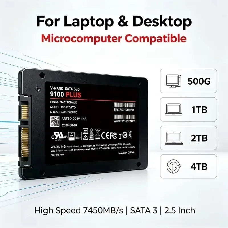 High Speed 1TB 2TB 4TB SATA3 550MB/S Internal 9100 PLUS SSD Solid State Disk  for Desktop Microcomputer Laptop Pro Use