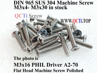 DIN 965 Stainless Steel M3 screw M3x4 M3x30 M3x6 M3x8 M3x10 M3x12 M3x14 M3x16 M3x18 M3x20 M3x25 Flat Head PHIL Driver 50 pcs