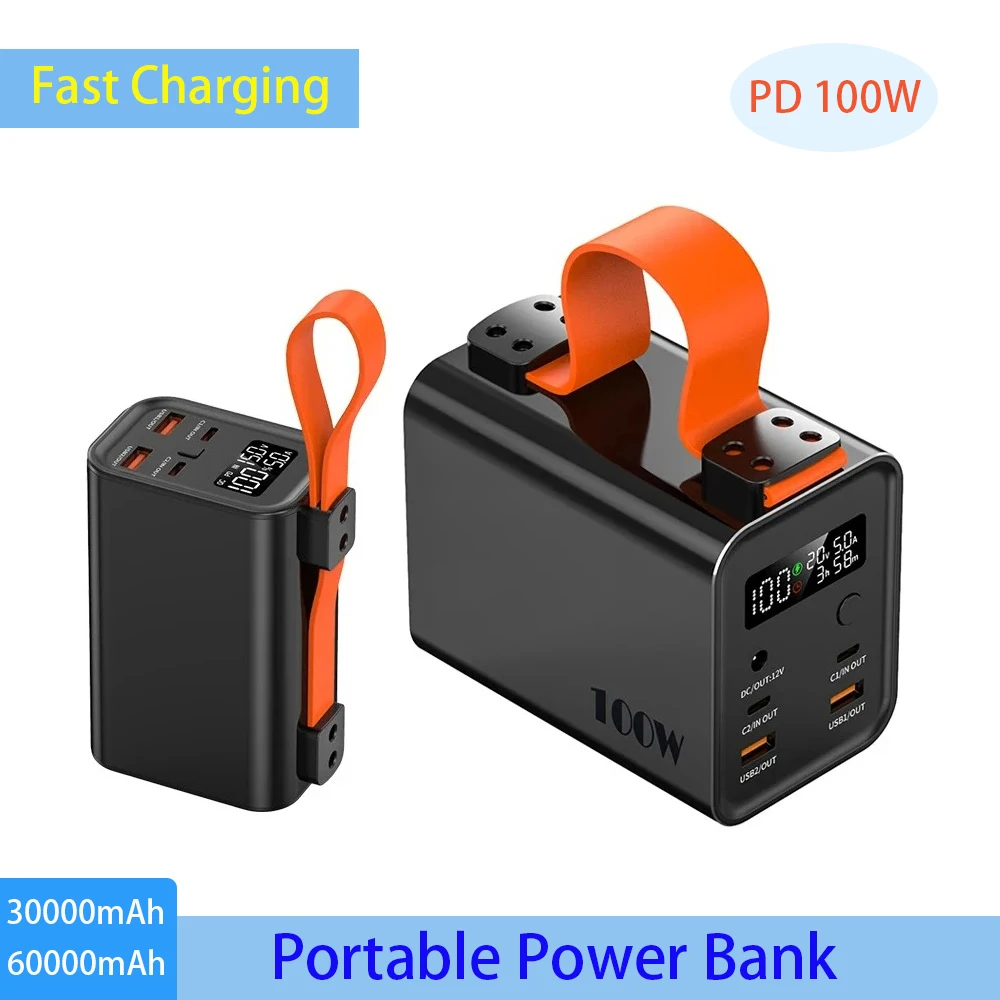 PD 100W 30000mAh 60000mAh Power Bank Station Outdoor Energy Portable Power Bank Solar Generator For Camping Phone Fast Charge