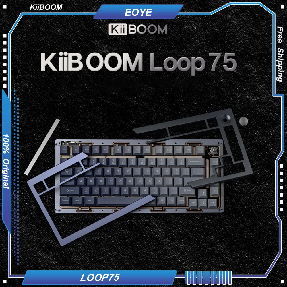 

Механическая клавиатура KiiBOOM LOOP75 с раскладкой 75% 82, трехрежимная проводная/2,4G/BT, индивидуальная разделенная алюминиевая прокладка RGB, пластина FR4 QMK/VIA