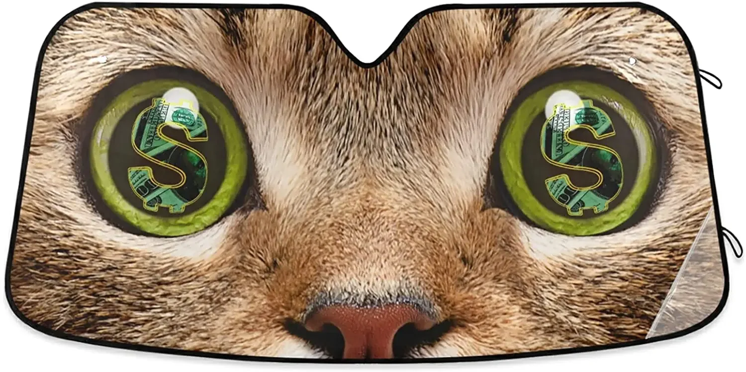 Funny Cat Eyes Car Sun Shade Cute Kitty Animal Windshield Sun Shield UV Ray Protection Foldable Sun Visor for Front Window