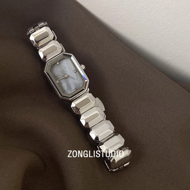High-End Luxury Women's Watch Elegant Sugar Cube Watch Exquisite Stainless Steel Case Water-Resistant Ins Quartz Movement Gift