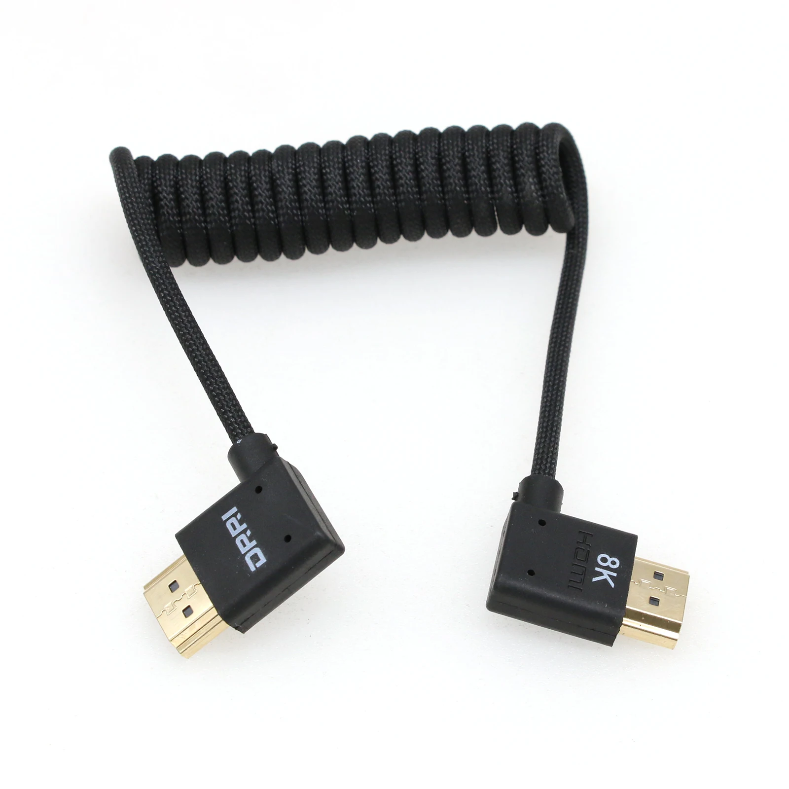 8K Left Angle HDMI to Right Angle HDMI 2.1 Ultra High-Speed Braided Coiled Cable for Z Cam,Panasonic Lumix S5I Camera to Atomos