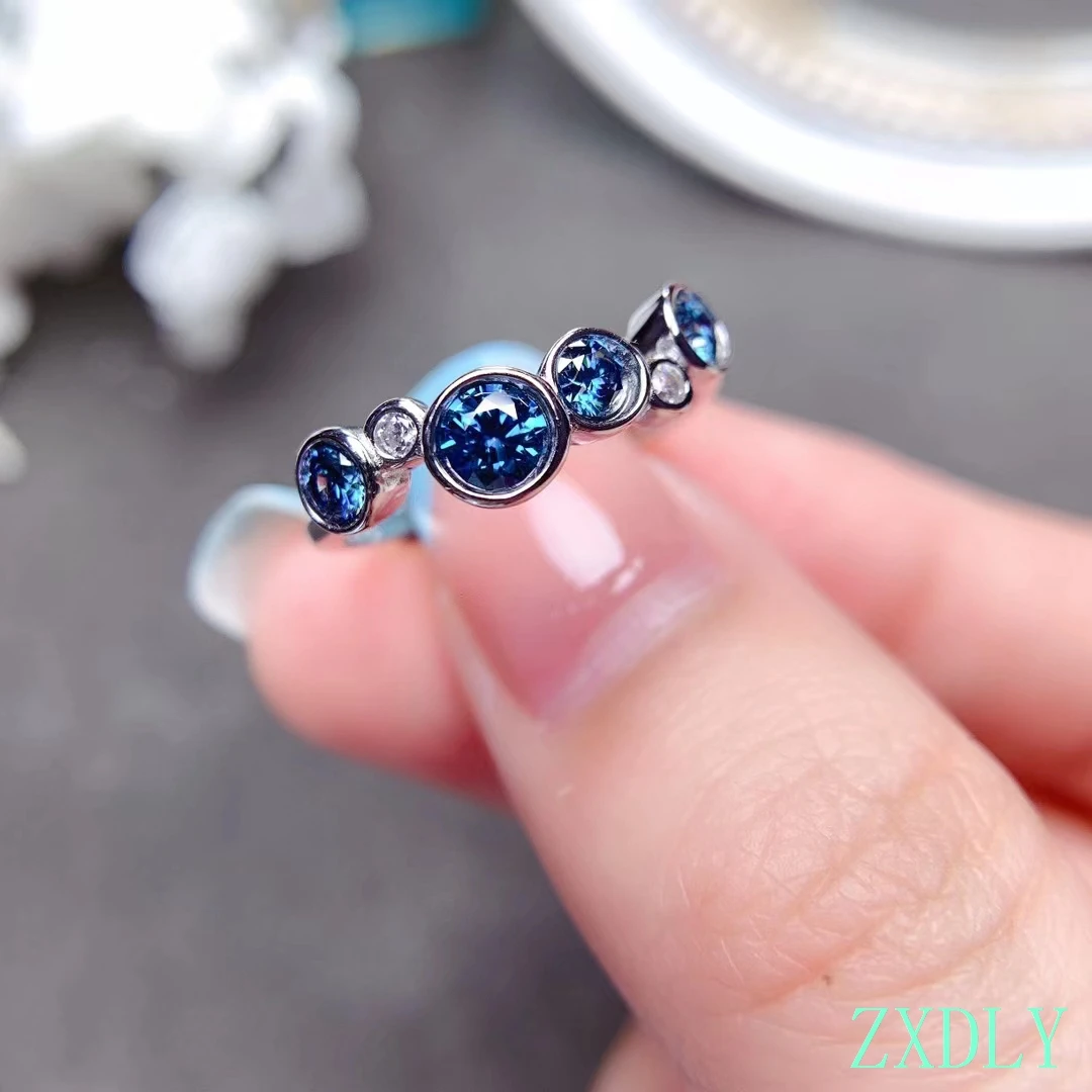 

2022 Blue Moissanite Ring for Women Jewelry Shiny Engagement Ring 925 Silver Party Gift