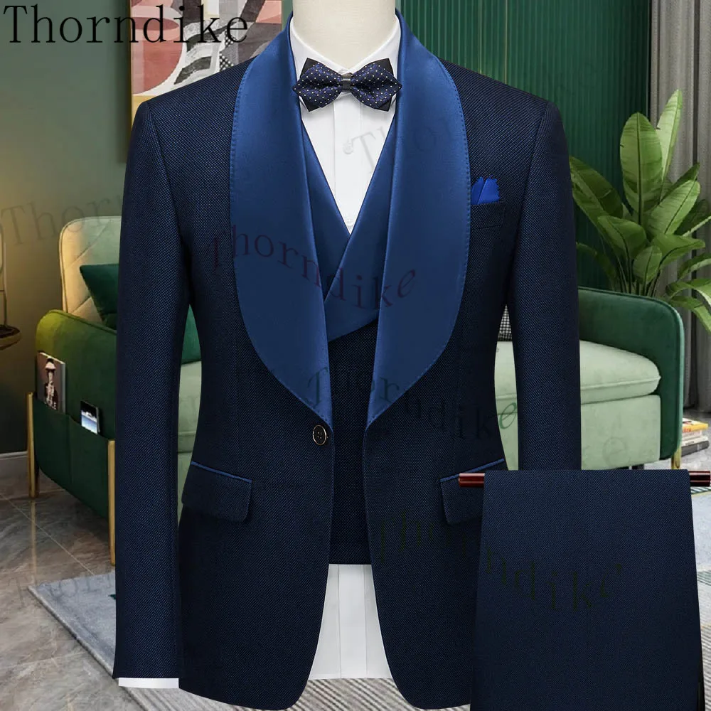 Soit dike-Blazer et pantalon de mariage bleu marine pour hommes, ensemble de veste de marié trois pi