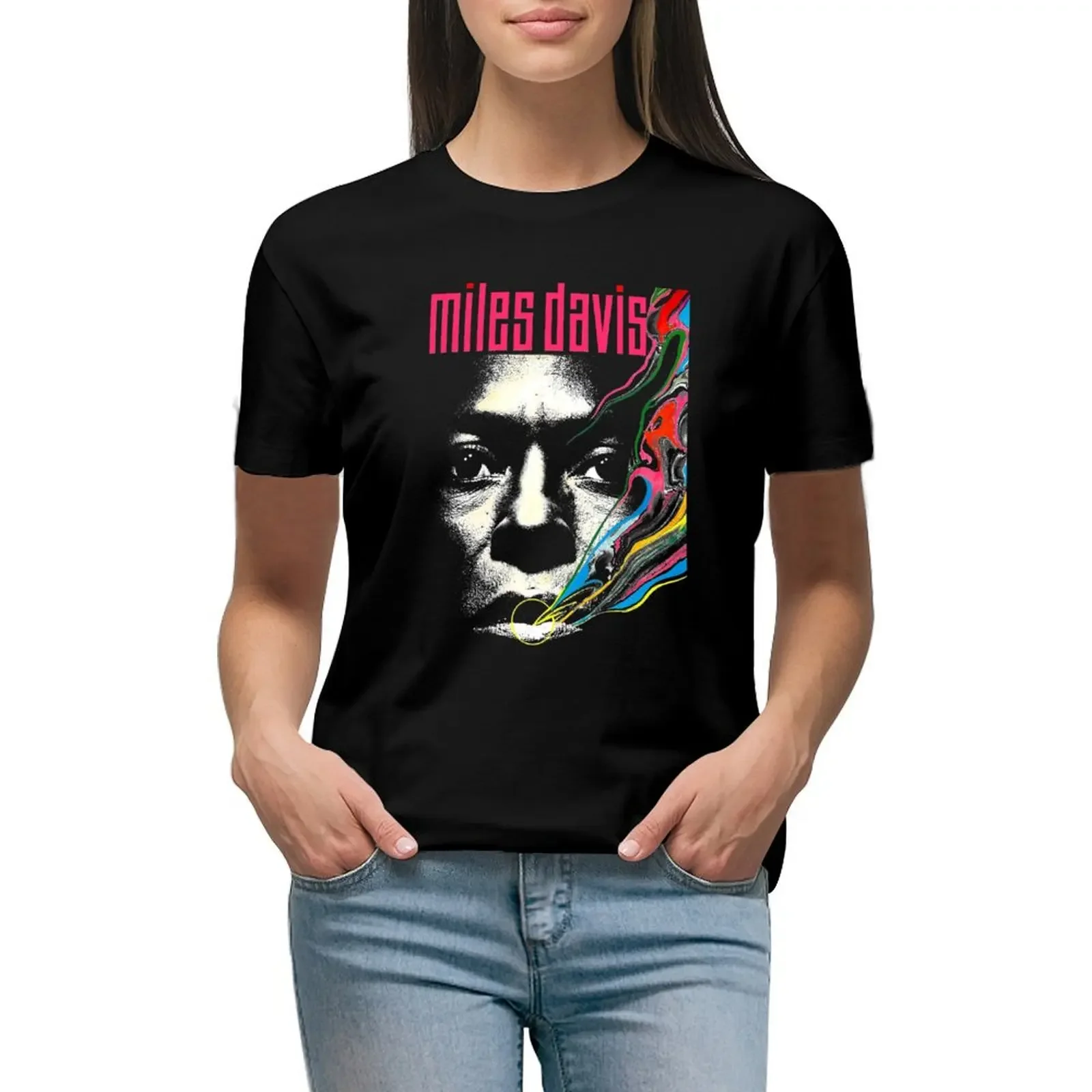 Miles Vintage Davis Concert Retro T-Shirt quick drying plus size tops vintage clothes blacks Woman T-shirts