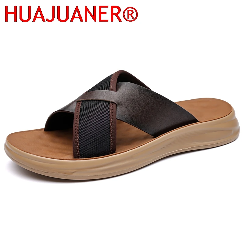 

Street Style Ummer Men Slippers Simple Casual Slides Multi-Style Half Drag Non-Slip Flip Flops Quick Dry Casual Leather Sandals