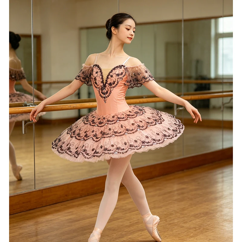 

Akeyli peach Sleeping Beauty ballet tutu custom competition 11 layer professional pink women pancake platter women
