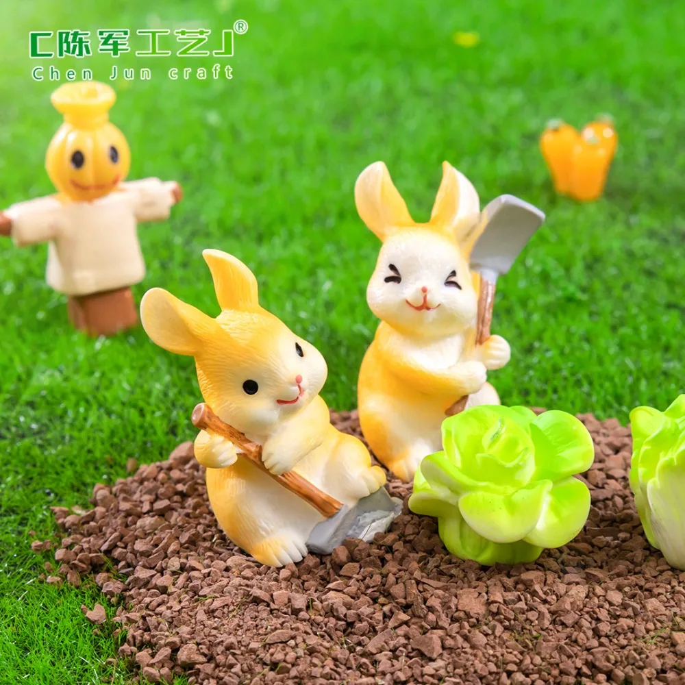 Creative Farm DIY Landscape Decoration Countryside Statue Home Decoration Rabbit Figurine Crafts