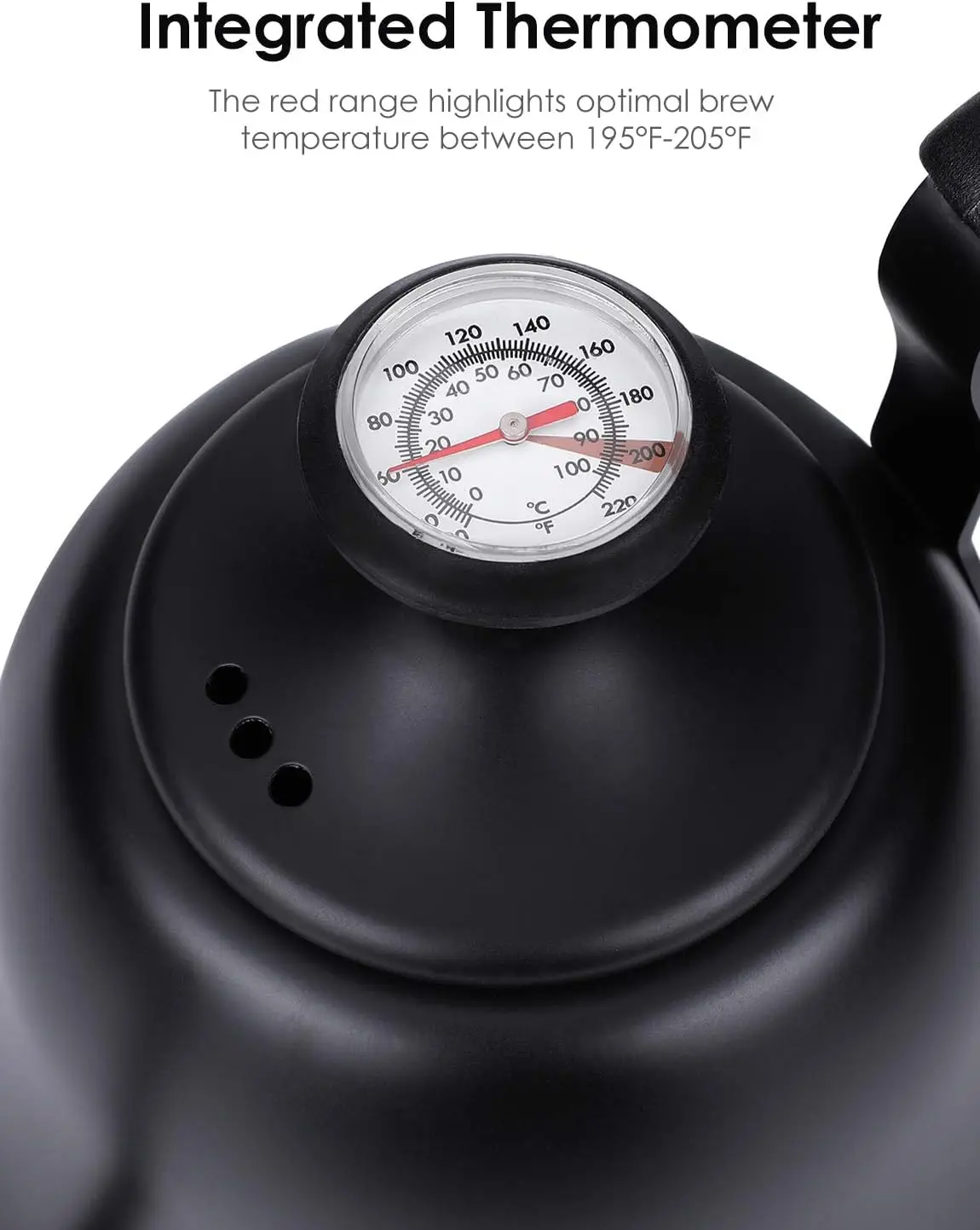 Tea Kettle with Thermometer Stovetop Gooseneck Kettle 28oz 0.8L Pour Over Coffee Pot, Matte Black Camping Home Kitchen Water Boi