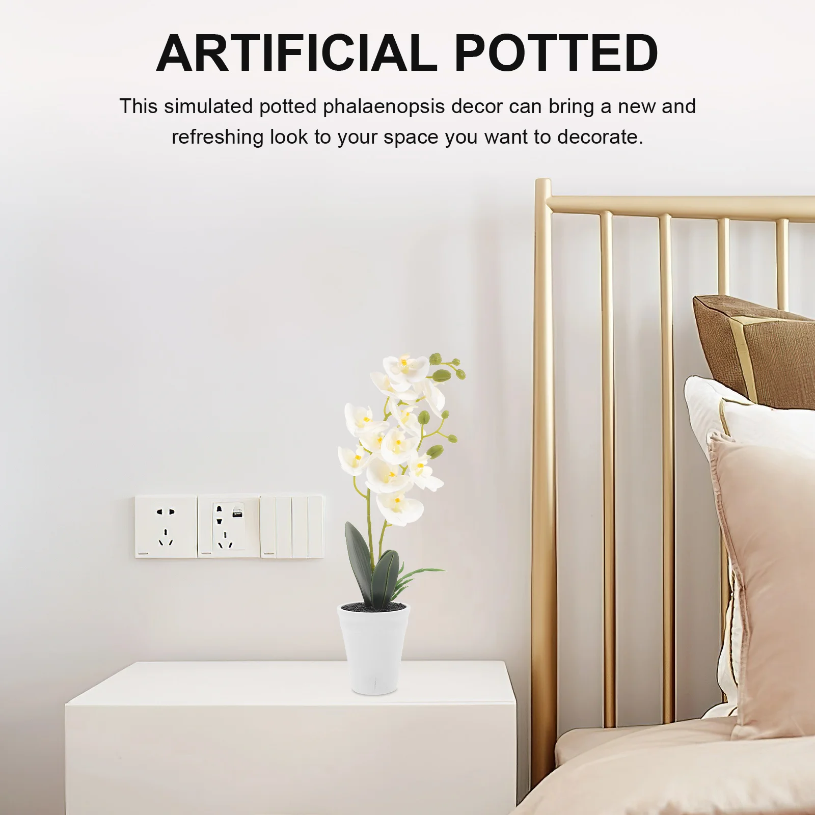 

Artificial Potted Phalaenopsis Bonsai PP PVC Material Lifelike Simulation Flower Decor for Living Room Office Kitchen Faux Plant