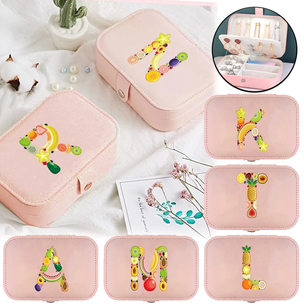 

New 2025 Leather Portable Jewelry Box Fruit Printing Series Large Capacity Necklace Earring Double Layer Storage Jewelry Casket