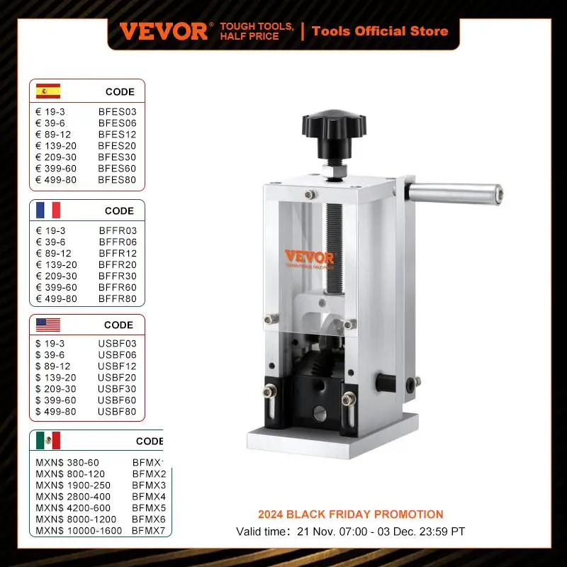 VEVOR Manual Wire Stripping Machine Portable Aluminum Frame 11.5-25mm / 11.5-38mm Wire Peeler for Cable Scrap Copper Recycling