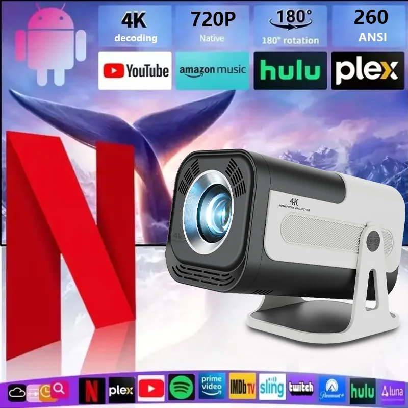 

HY320 Mini Projector Android 13 720P Native 4K Support WiFi6 Bluetooth Portable Outdoor 180° Rotatable Home Cinema