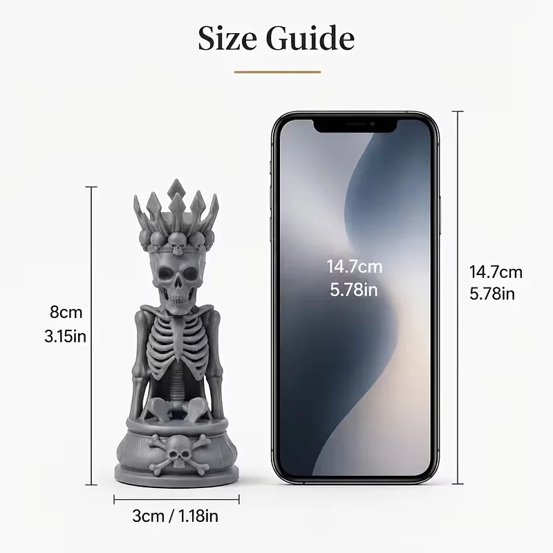 16 Pcs Chess Gothic Chess Set with Skull Pieces Halloween and Christmas Desktop Decorative Ornaments