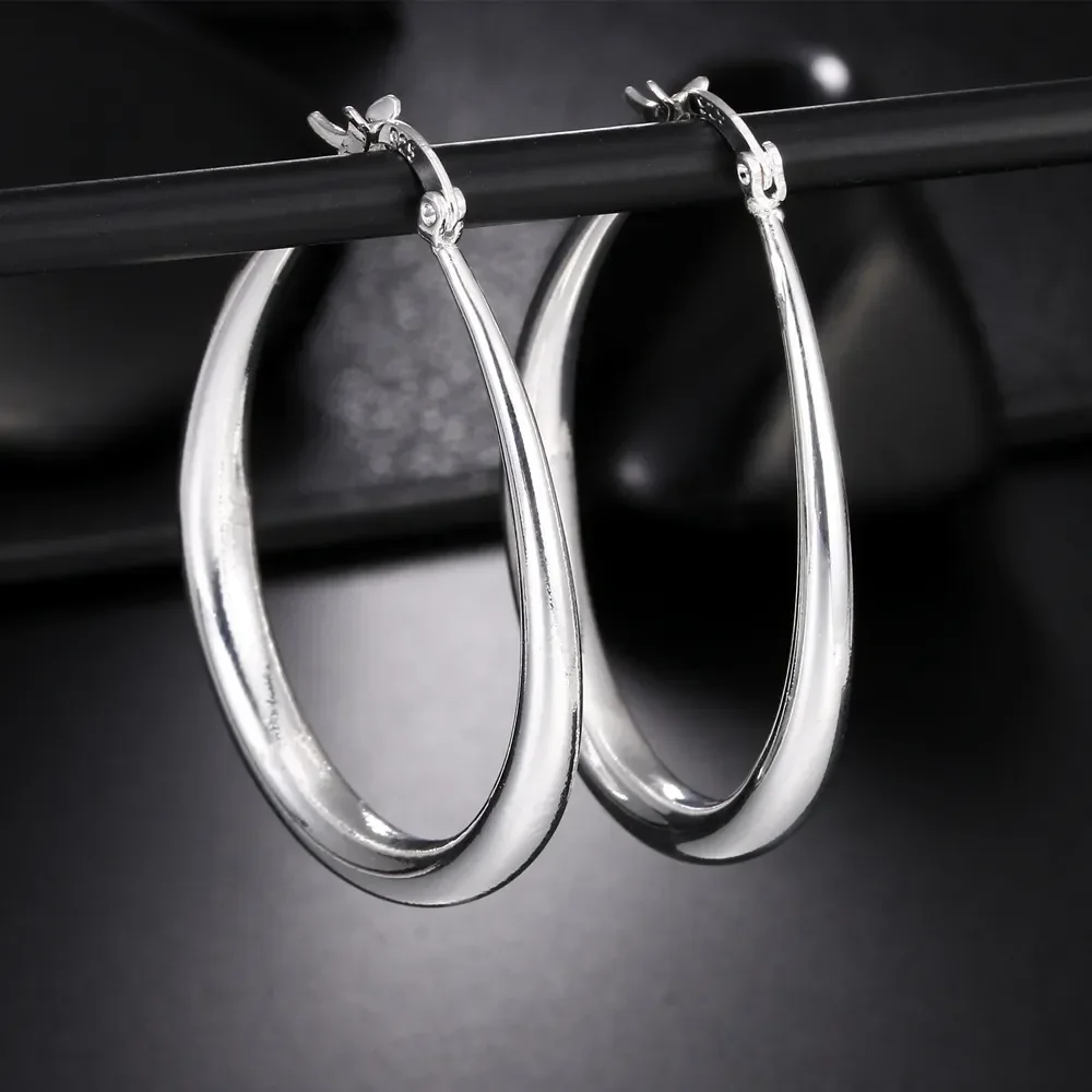 41MM Silver Color  Smooth Circle Big Hoop Earrings for Women Fashion Party Wedding Jewelry Christmas Gifts image 3