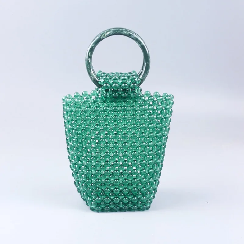 

Fashionable Trendy Green Acrylic Beaded Handbag Round Hand-held Tortoiseshell Bag Hand-beaded Evening Bags for Wedding Party