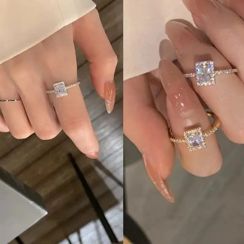 

INS Style Square Zircon Crystal Ring for Women Gold Color Cuff Ring Engagement Wedding Bridal Fashion Jewelry Accessories