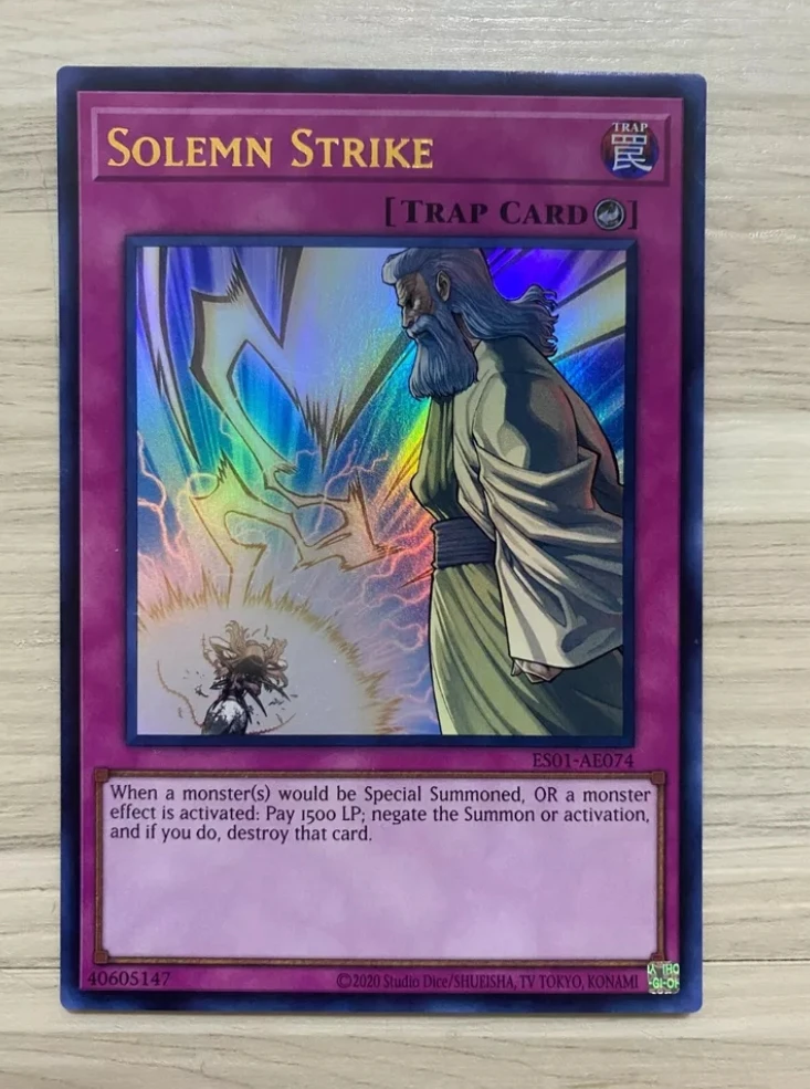 Yugioh KONAMI Duel Monsters ES01-AE074 Solemn Strike Ultra Rare Asian English Collection Mint Card