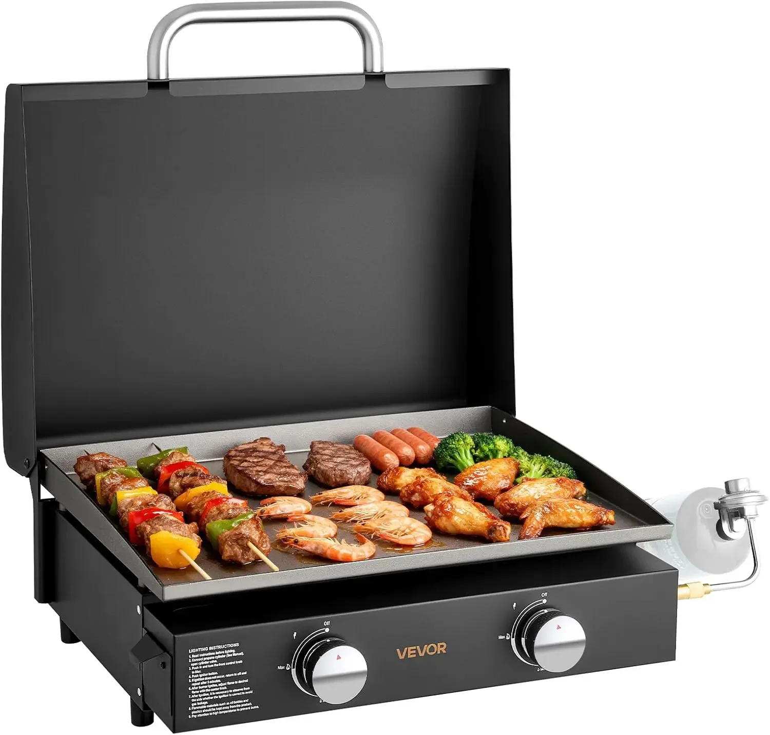 Gas Griddle, 2 Burner Tabletop Griddle, 22 inch Portable Griddles Propane with Lid, Oil Drain Hole & Oil Collection Tray, 22000B