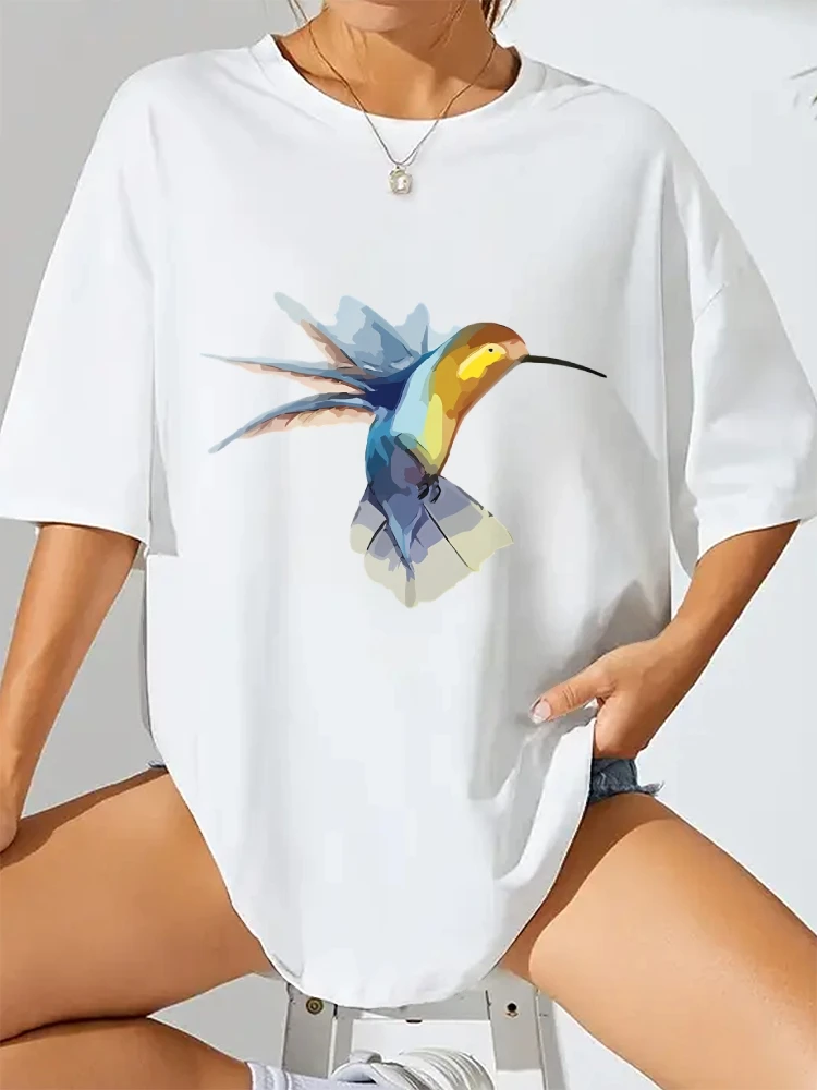 ملابس قطنية بأكمام قصيرة ورقبة دائرية Y2k تي شيرت جرافيك عتيق ملابس الشارع ملابس نسائية مع ملابس علوية غير رسمية على شكل طائر ملون