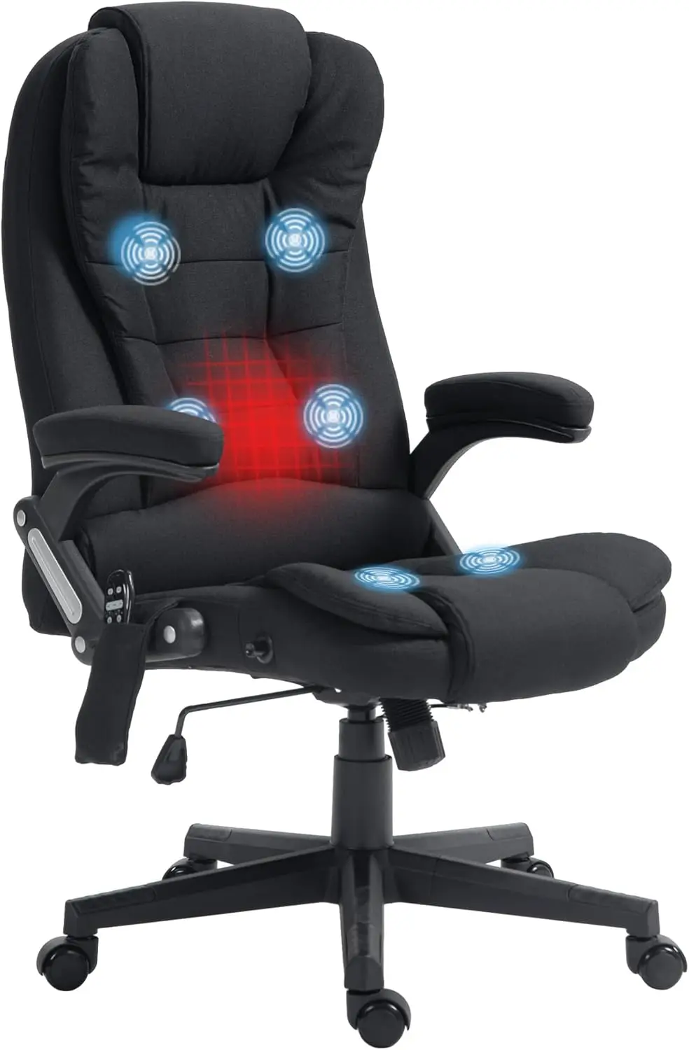 

Офисное кресло с 6-точечным вибромассажем и подогревом, откидное кресло руководителя с высокой спинкой, мягкими подлокотниками и пультом ДУ, черное