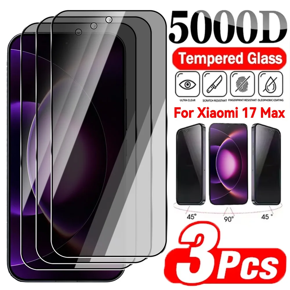 

3-1Pack Privacy Tempered Glass for Xiaomi 17 Max Fingerprint Unlock Screen Protectors Anti-spy Protective Films for Mi 17 Max