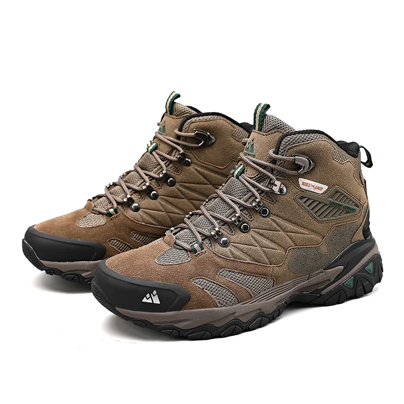 HIKEUP Winter Boot Men Outdoor Hiking Boots Suede High Top Leather Outdoor Trekking Sneakers Mens Mountain Tactical Boots