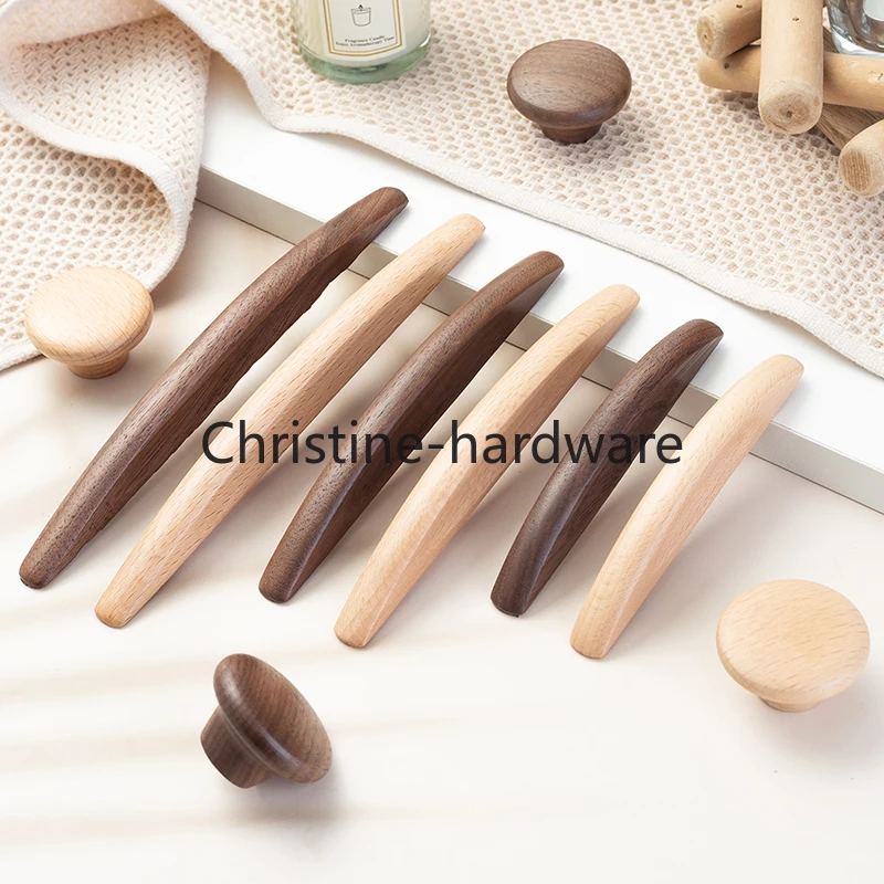 Cabinet door cabinet wardrobe solid wood handle wardrobe drawer wooden handle log simple drawer small single hole handle