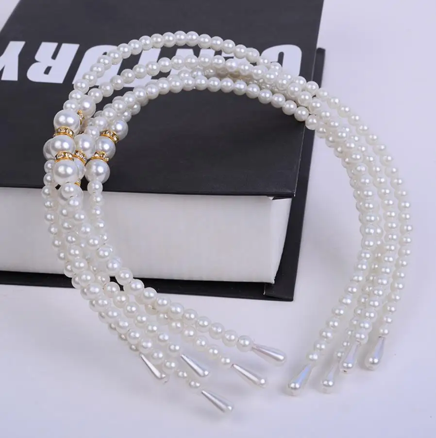 100pcs Pearl Rhinestone Headband Christmas Party Beaded Hairband Bridal Hair Hoop Wedding Accessories for Girls White Pink