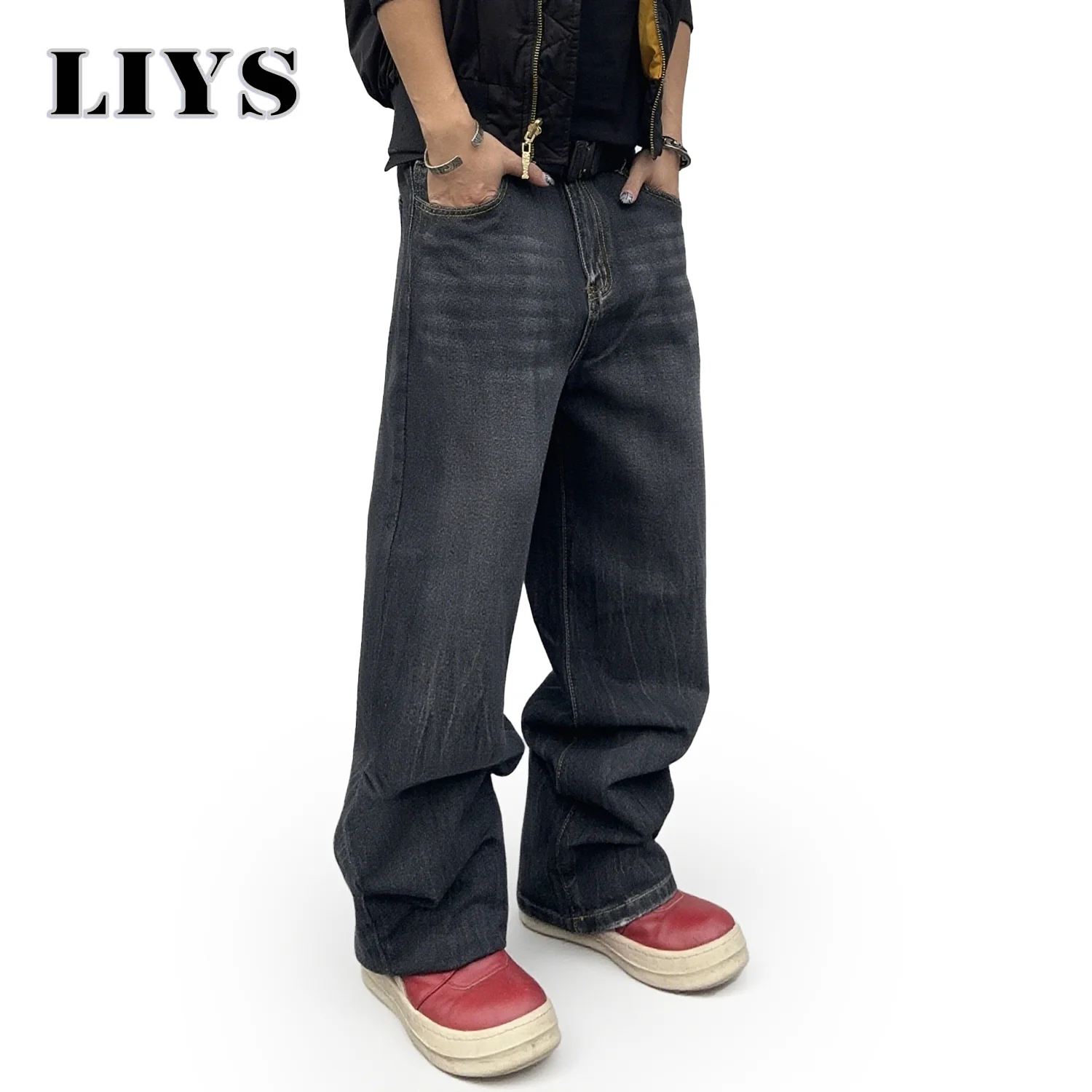 2025 Autumn Men's American Retro Loose Straight Leg Jeans Male Winter Black Daily Casual Denim Pants Women Baggy Stacked Jeans