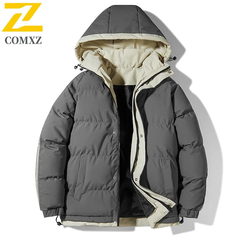 COMXZ Winter Cotton Coat Unisex Hooded Climbing Lightweight Windproof Jacket Fashion Fake Two Piece Thickened Warm Outerwear