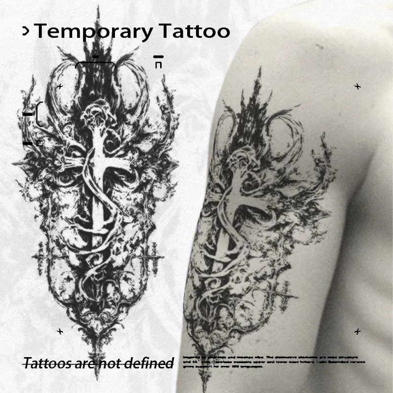 Temporary Tattoos Fake Tattoo Dark Gothic Cross Herbal Juice Sticker Cheap Goods Novelty in Toys for the Best Adolescents Tatoo