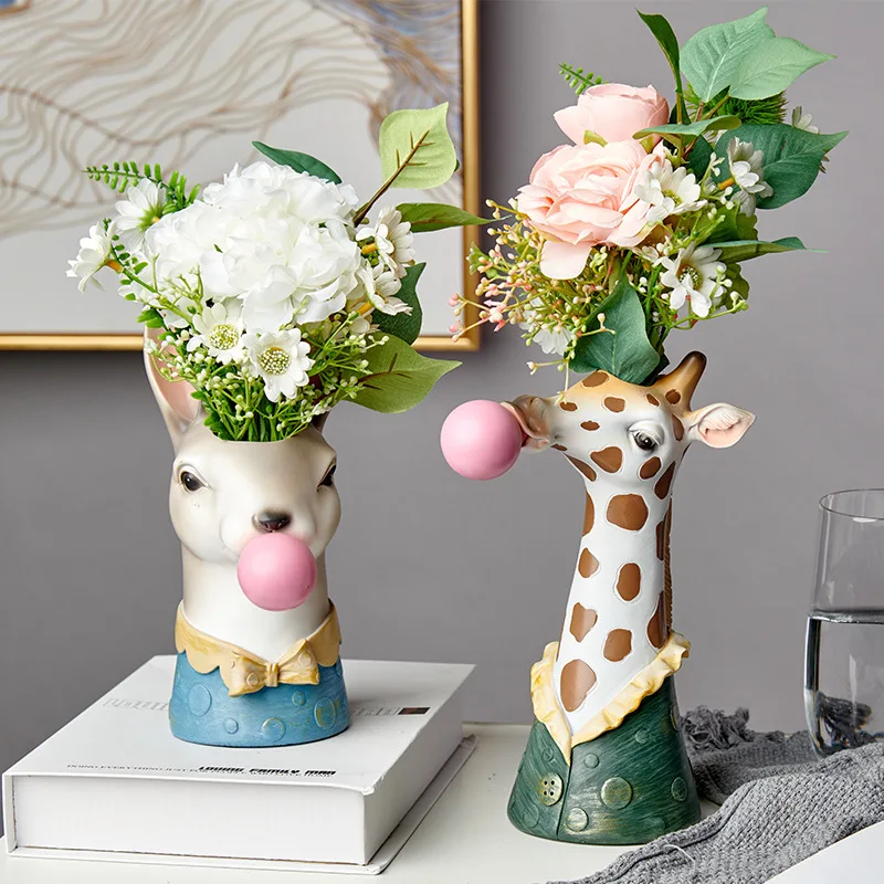 Giraffe Vase Creative Vase Decoration Ornaments Art Vase Artificial Flower Vase Dried Home Living Room Table Art Statue