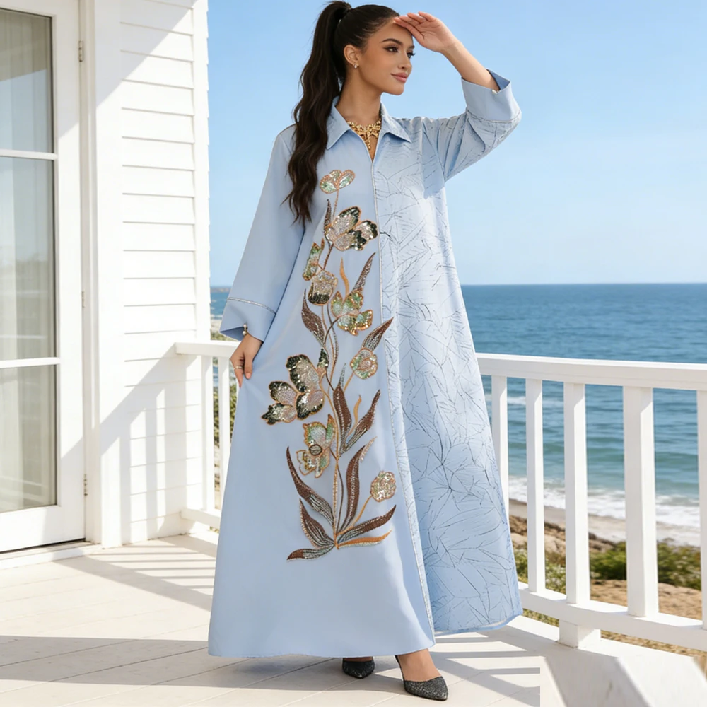 

Eid Djellaba Sequin Embroidery Abaya Dubai Kaftan Women Muslim Dress Islam Jalabiya Robe Caftan Marocain Femme Ramadan Clothing