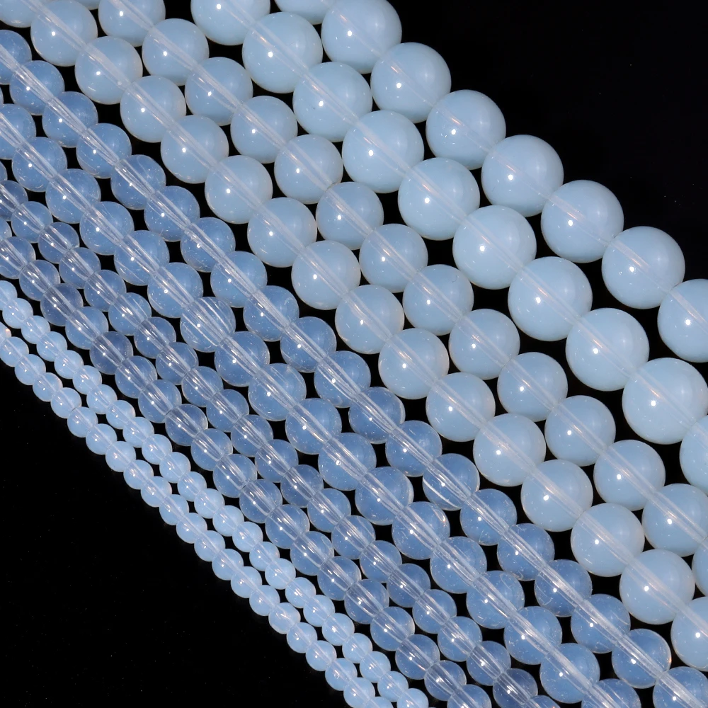 15'/Strand 4/6/8/10/12mm weiße Opalglas Perlen Runde klare lose Spacer Perlen für Schmuck machen DIY Armband Zubehör
