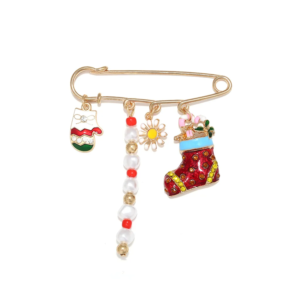 Christmas Gloves Boots Small Flower Tassels Chain Brooch, Scarf pins Hijab Pin Brooches