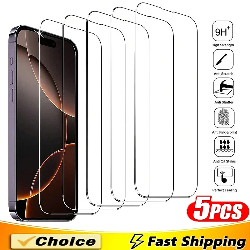 5 pièces verre trempé pour iPhone 16 13 12 11 14 15 Pro Max Mini protecteur d'écran pour IPhone 17 X XR XS MAX 8 Plus verre de protection
