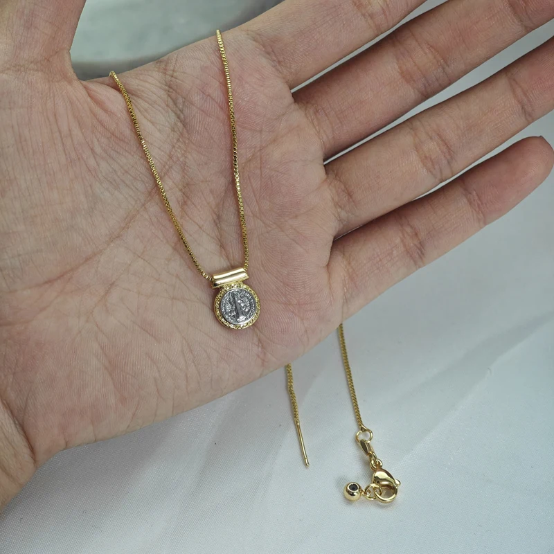 5 pcs/lot Best-Selling Gold Plated Brass Double Sided SAN Benito Charm Necklace Gold Silver Pendant Cross Necklace Jewelry