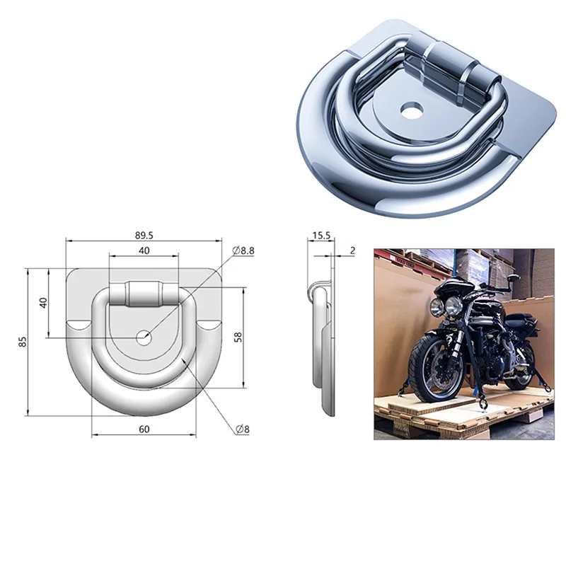 Stainless Steel D-Shaped Lifting Buckle Heavy-Duty Towing Rope Ring Cargo Tie down Ground Fixed Ring Truck Floor